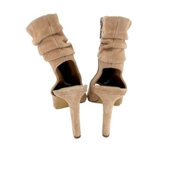 Vince Camuto Heels Blush Pink Peep Toe Suede Leather Ankle Booties SZ 7 - Picture 10 of 14